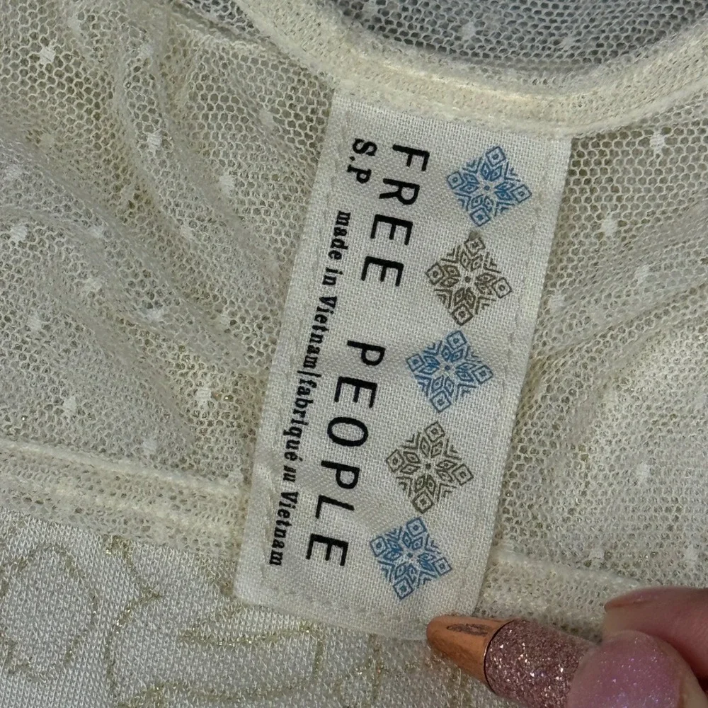 Free People Sheer Mesh Yoke Floral Knit Mini Dress Womens Size S Antique NEW